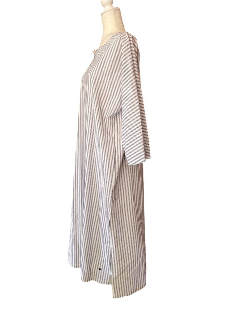 PETITE PLUME french ticking stripe cotton caftan SZ S Luxury Sleepwear - Picture 3 of 12